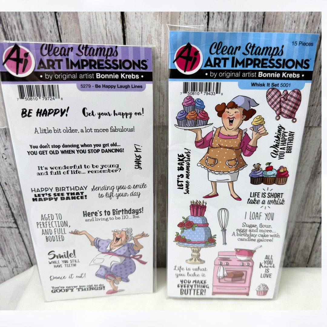 Art Impressions WHISK IT Be Happy Laugh Lines Old Lady Funny Rubber Stamps