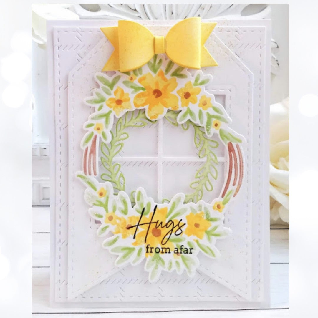 Pinkfresh Studio RUSTIC FLORAL WREATH Flowers Layering Stencils Dies