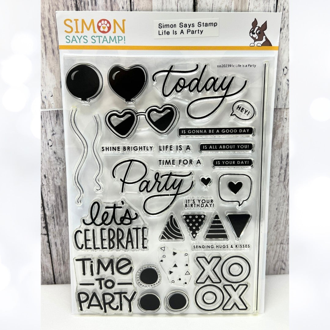 Simon Says Stamp LIFE IS A PARTY Birthday Balloons 6x8 Rubber Stamps