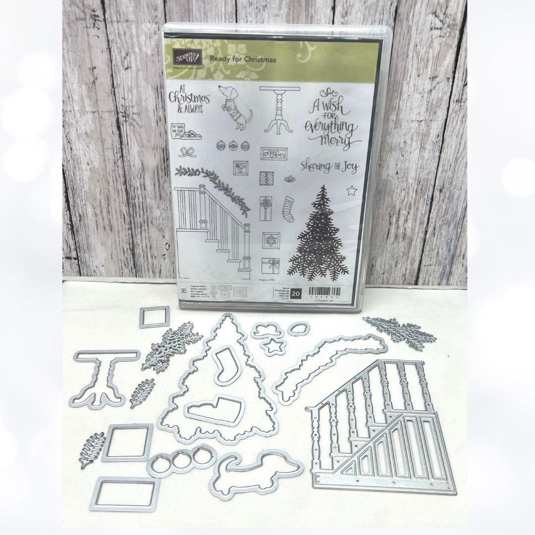 Stampin Up READY FOR CHRISTMAS Staircase Rubber Stamps Dies AS IS**
