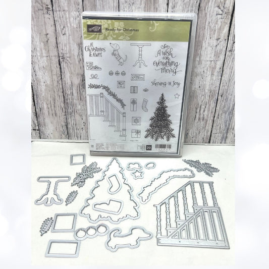 Stampin Up READY FOR CHRISTMAS Staircase Rubber Stamps Dies AS IS**
