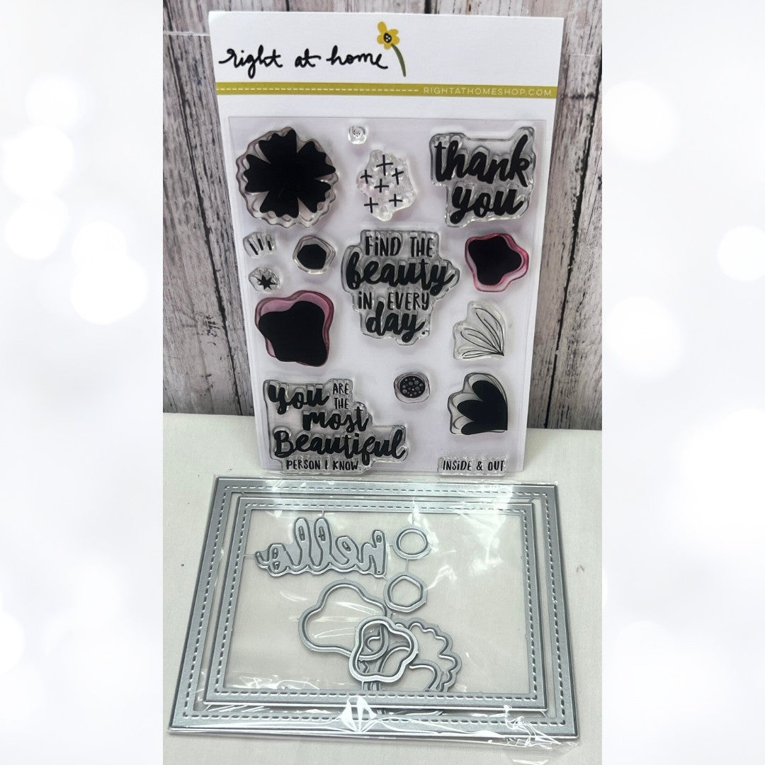 Right At Home SENTIMENTS Stitched Frames Rubber Stamps Dies