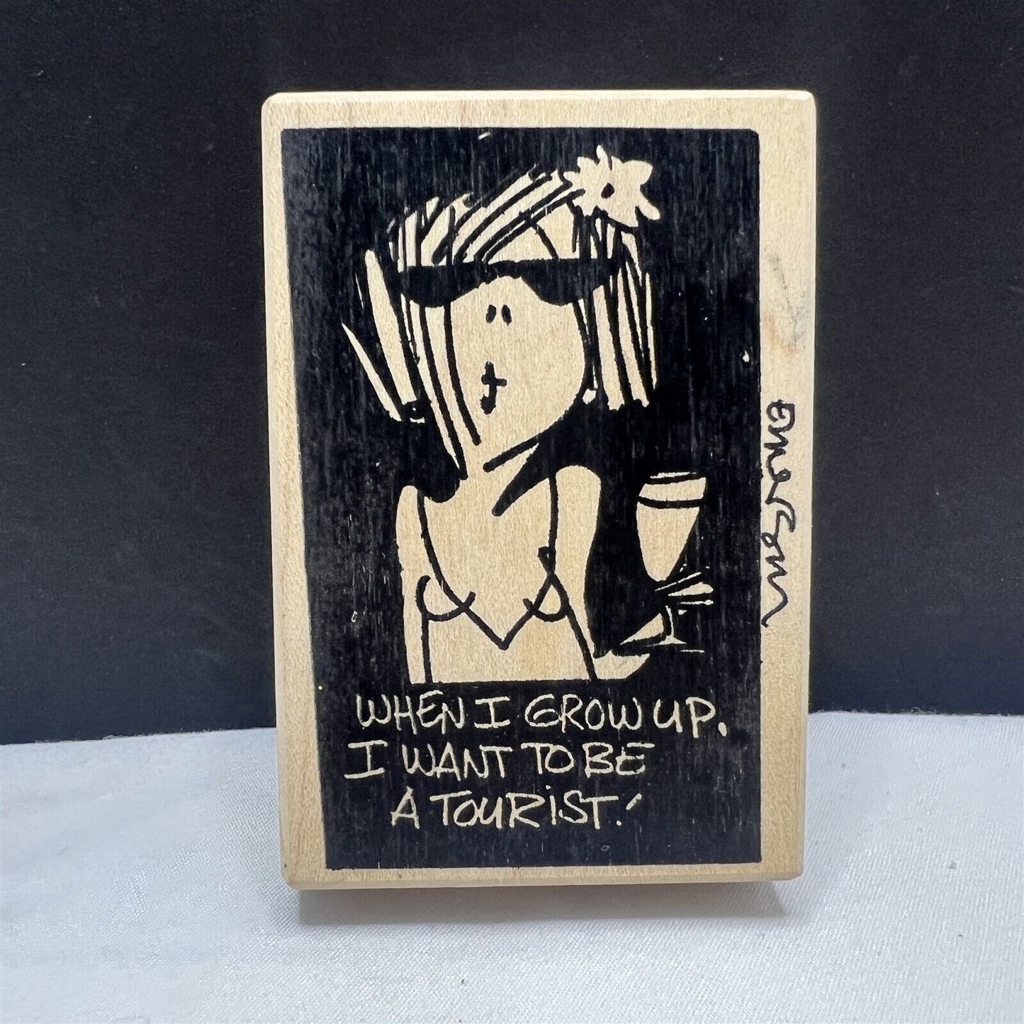 Emerson Quillin BE A TOURIST American Art Girl Wine EM 7010 Rubber Stamp