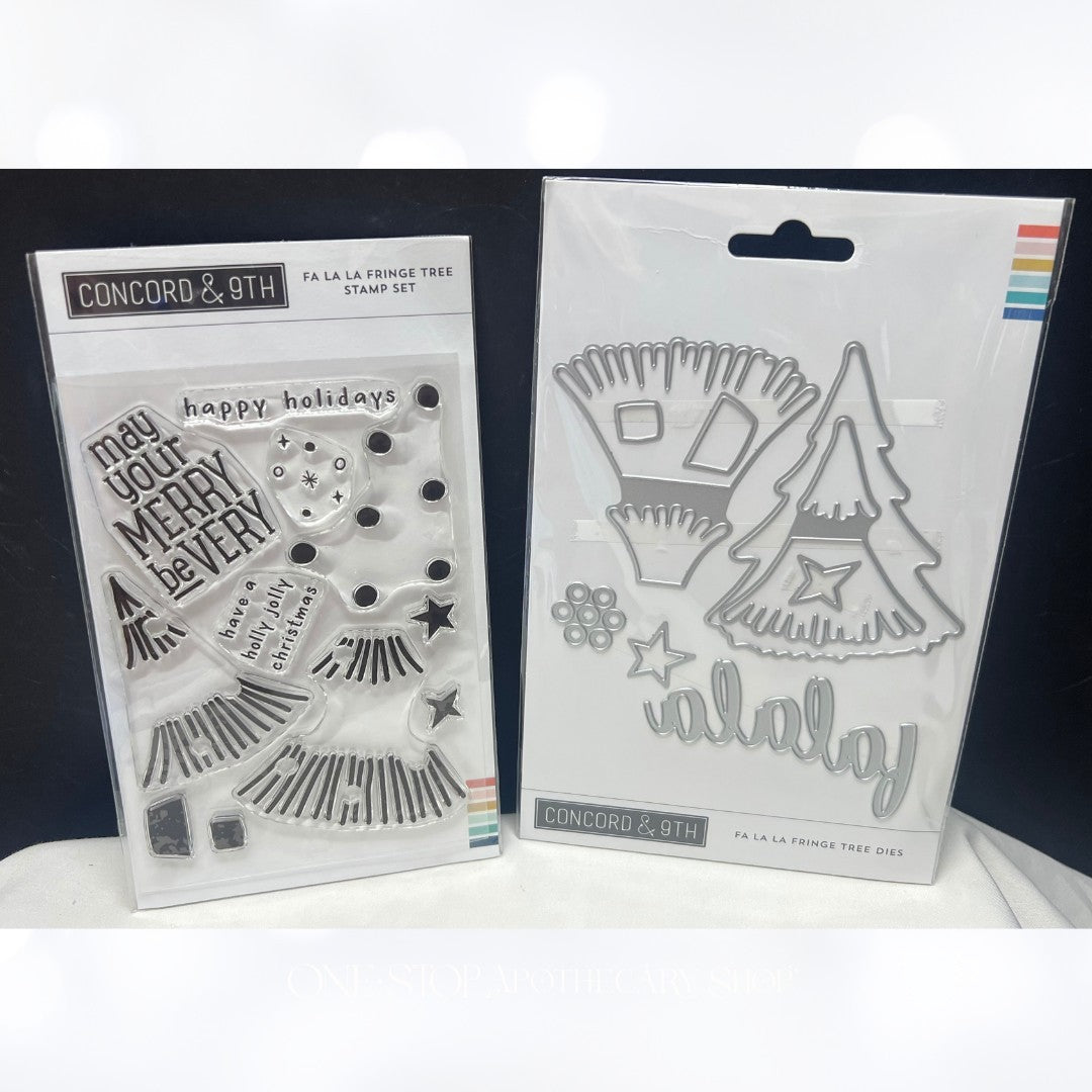 Concord & 9th FA LA LA FRINGE TREES Christmas Rubber Stamps Dies