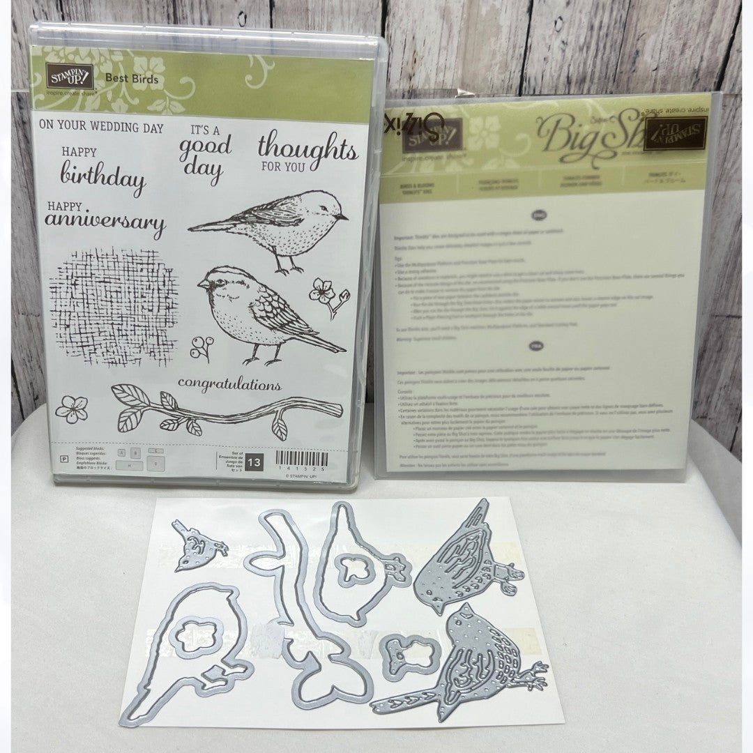 Stampin Up BEST BIRDS Blooms Rubber Stamps Thinlits Dies