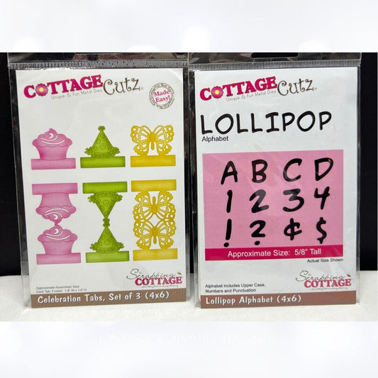 Cottage Cutz LOLLIPOP ALPHABET Celebration Tabs Birthday Dies Set of 2