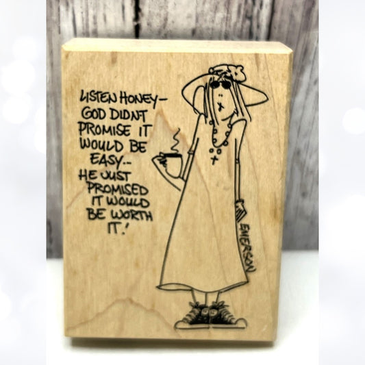 American Art Stamps EMERSON Quillin Worth It Religious Lady EM7031 Rubber Stamp