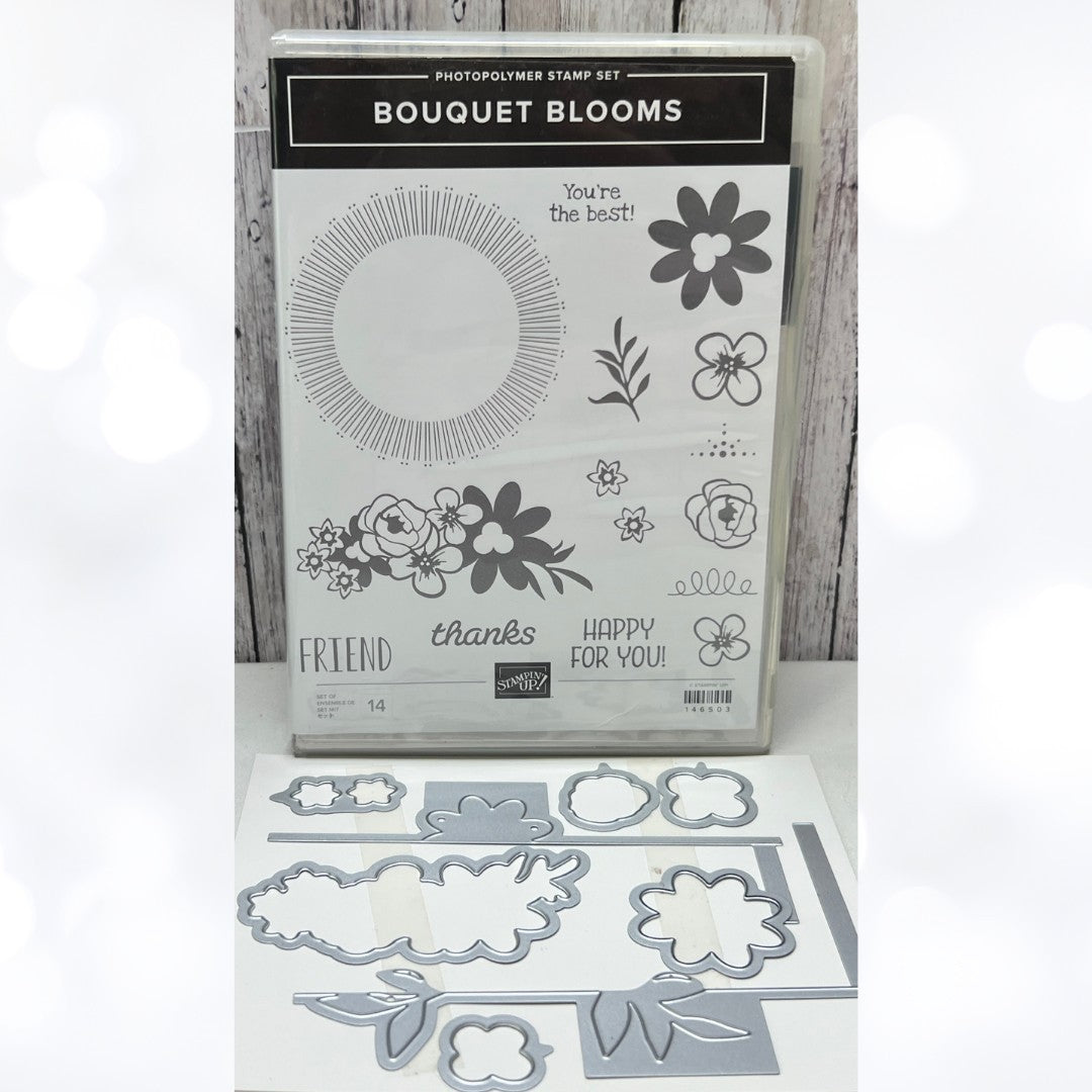Stampin Up BOUQUET BLOOMS Gatefold Blossoms Rubber Stamps Framelits Dies