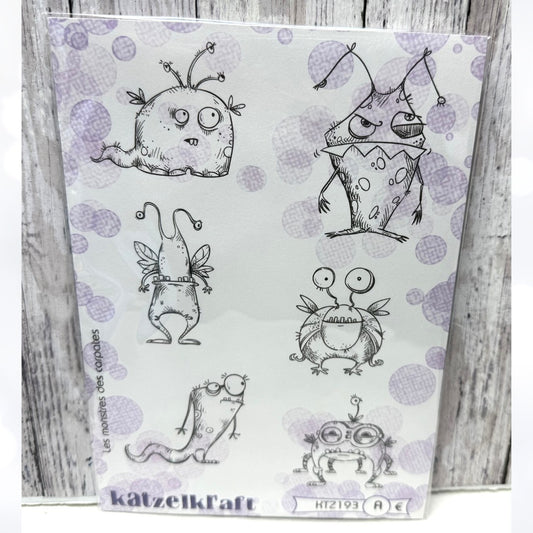 Katzelkraft MONSTERS Halloween Mixed Media Red Rubber Unmounted Stamps