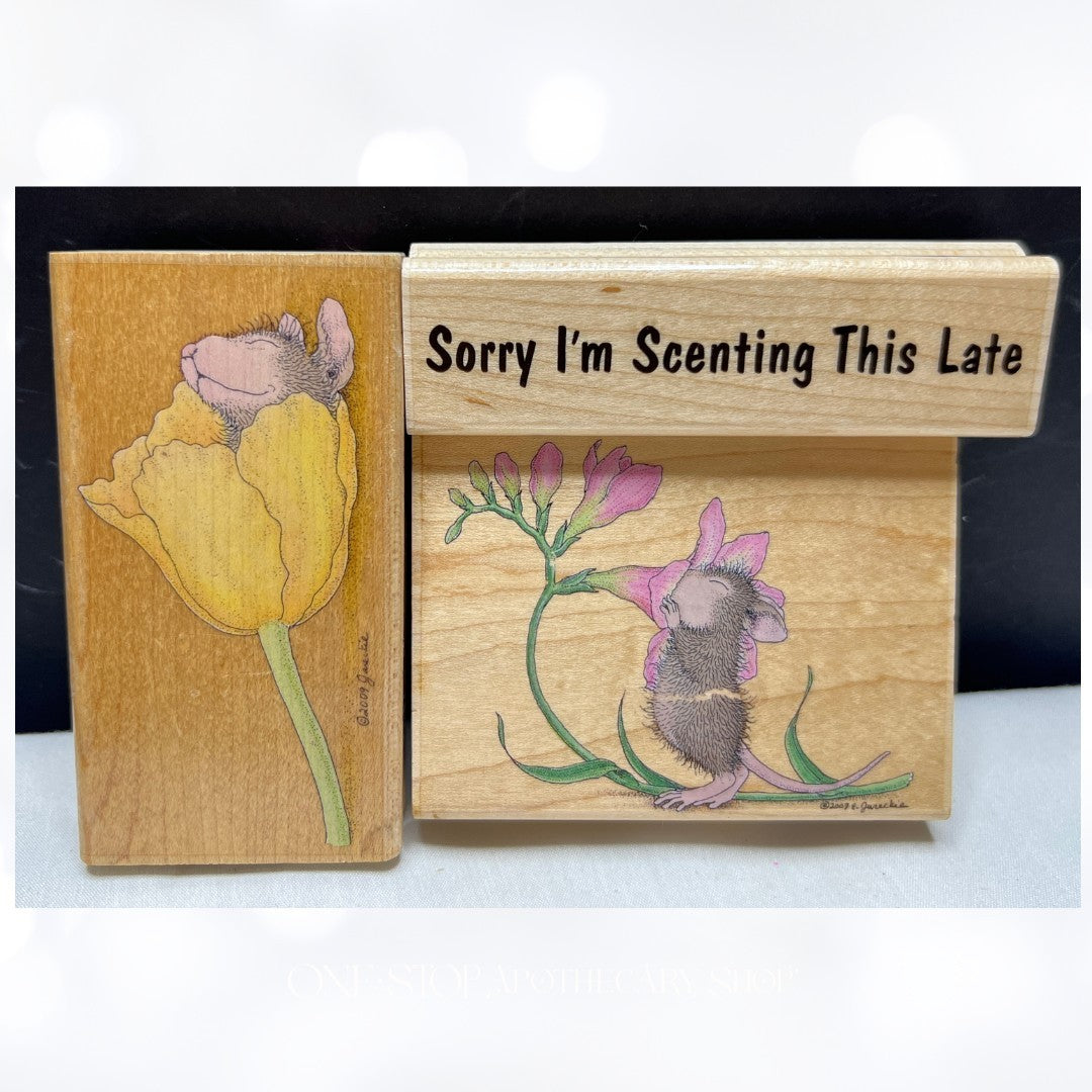 House Mouse FLOWER BED Smell the Flowers Mice Rubber Stamps Lot of 3