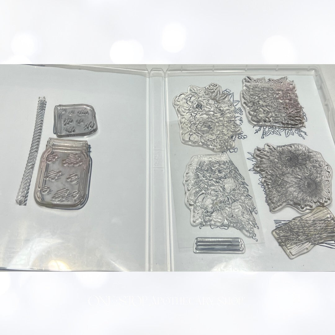 Stampin Up JAR OF FLOWERS Mason Rubber Stamps Punch Shaker Domes Lot