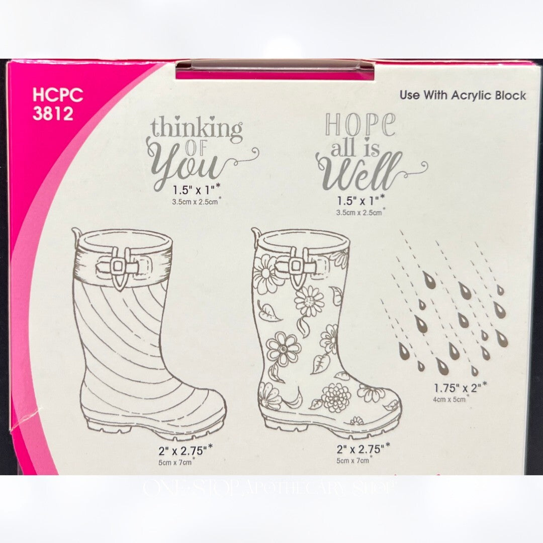 Heartfelt Creations RAIN DROP SENTIMENTS Boots Spring Rubber Stamps