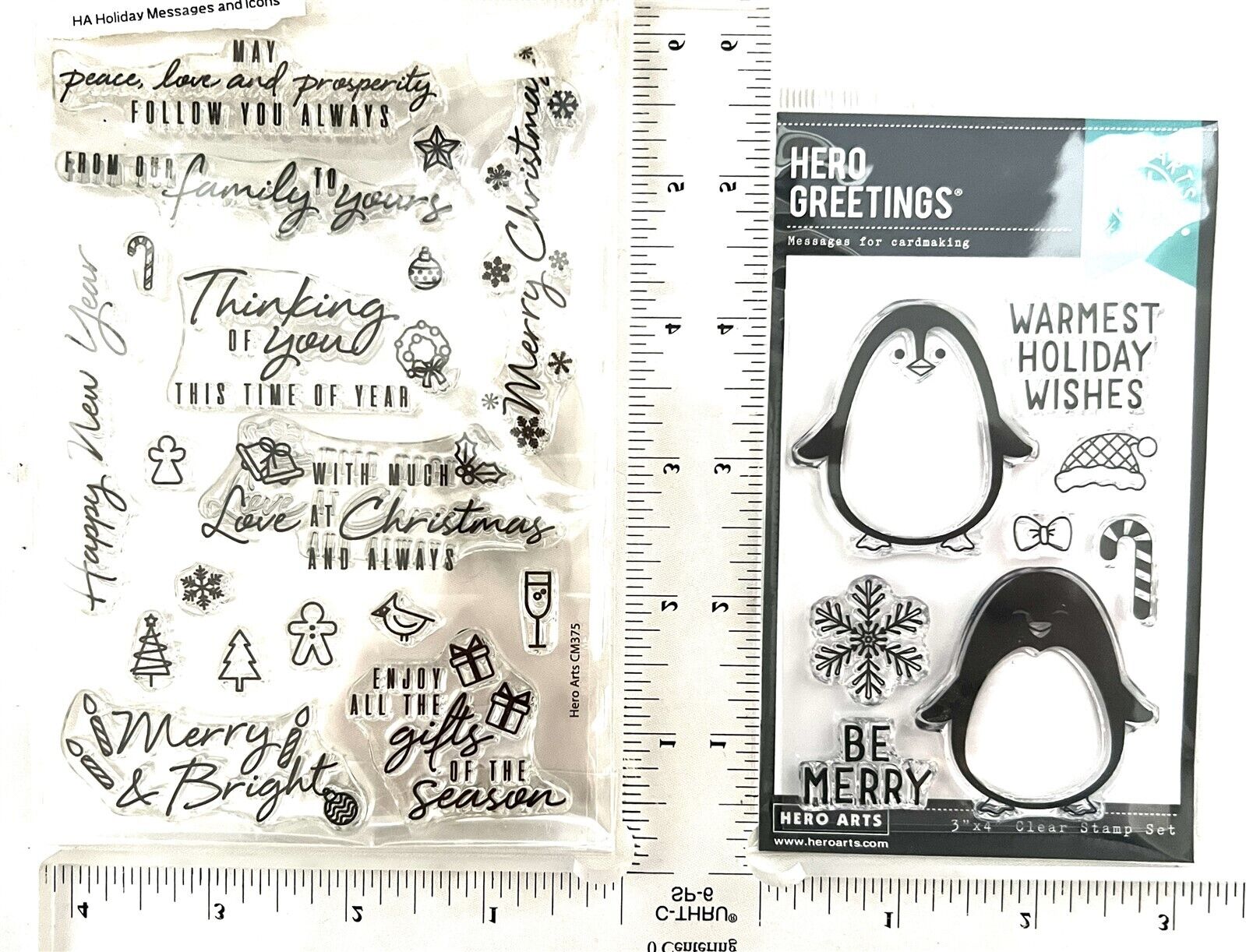 Hero Arts PENGUINS Christmas Snowman Greetings Holiday Rubber Stamps Lot of 3