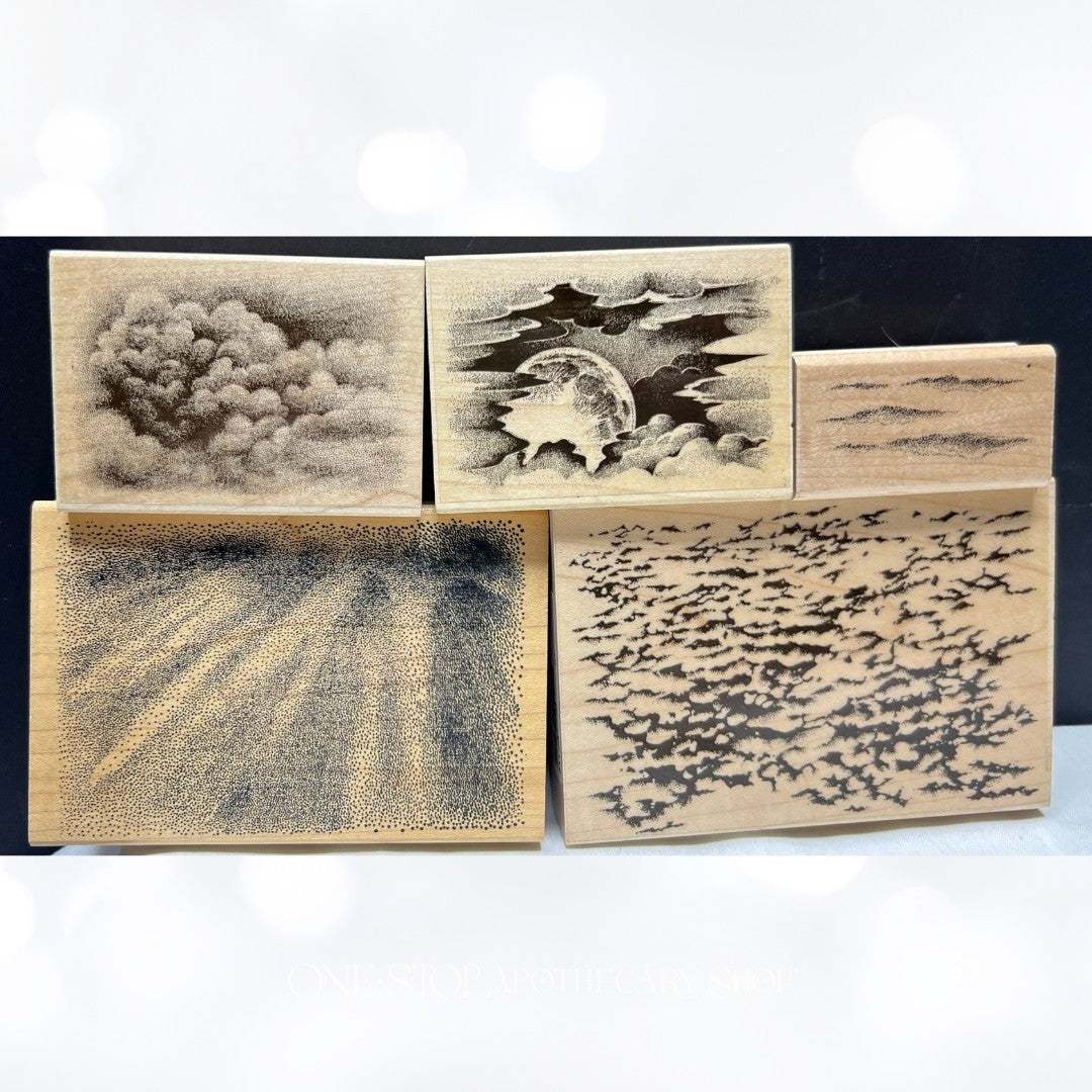 Stampscapes CLOUDS Moon Aurora Borealis Celestial Rubber Stamps Lot of 5