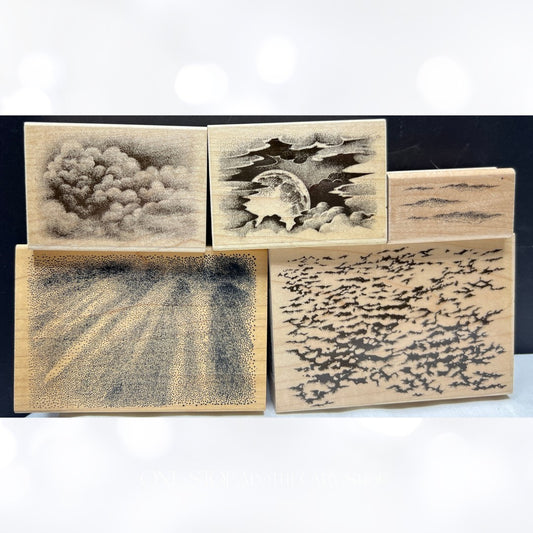 Stampscapes CLOUDS Moon Aurora Borealis Celestial Rubber Stamps Lot of 5