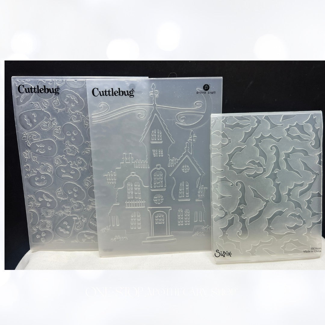 Cuttlebug Sizix HALLOWEEN Haunted House Owl Bats Embossing Folders Lot