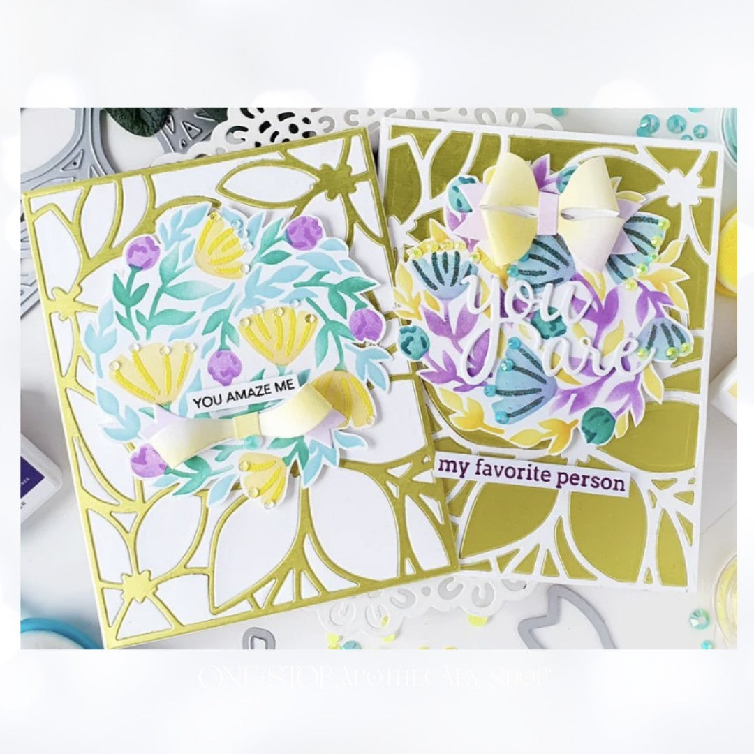 Pinkfresh Studio FLORAL PRINT CIRCLE Leafy Background Layering Stencils