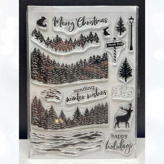 Hero Arts WINTER WOODS Christmas Deer 6x8 Rubber Stamps