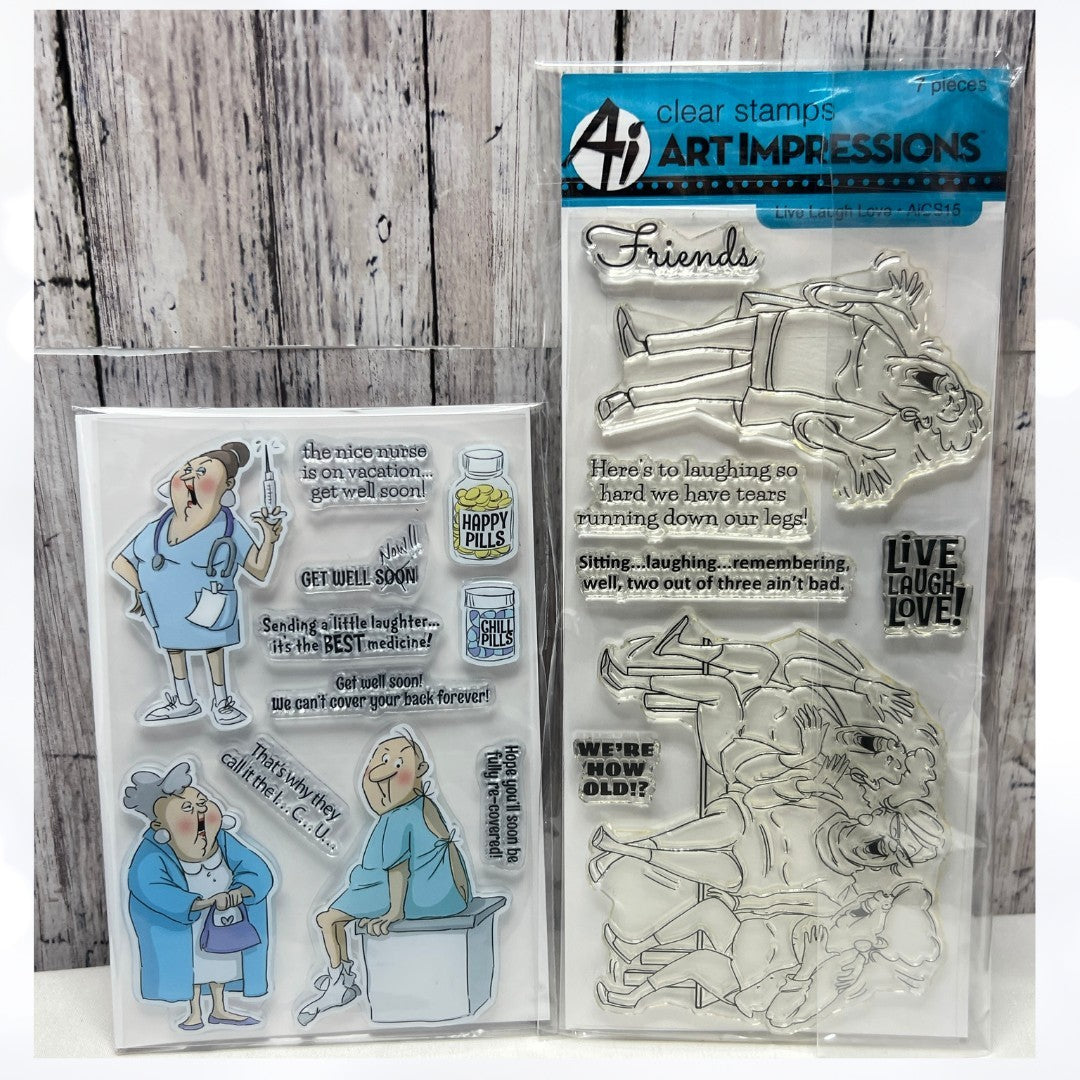 Art Impressions GET WELL Live Laugh Love Girlfriends Funny Rubber Stamps
