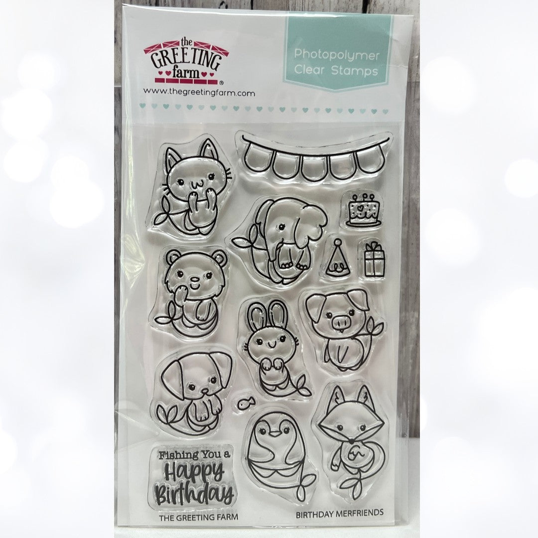The Greeting Farm BIRTHDAY MERFRIENDS Mermaids Animals Rubber Stamps
