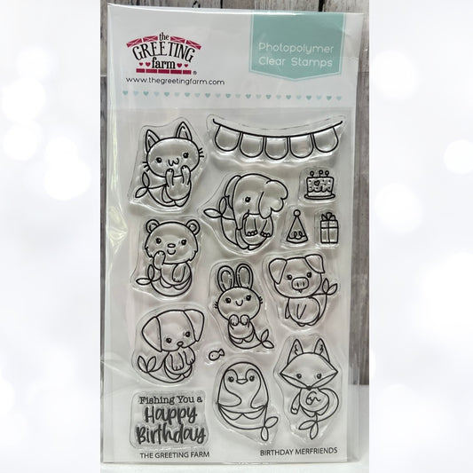 The Greeting Farm BIRTHDAY MERFRIENDS Mermaids Animals Rubber Stamps