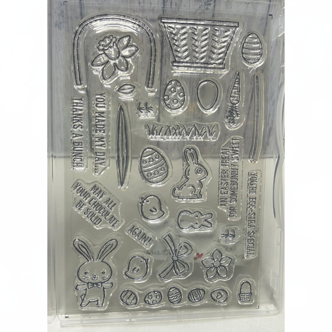 Stampin Up BASKET BUNCH Builder Easter Rubber Stamps Framelits Dies