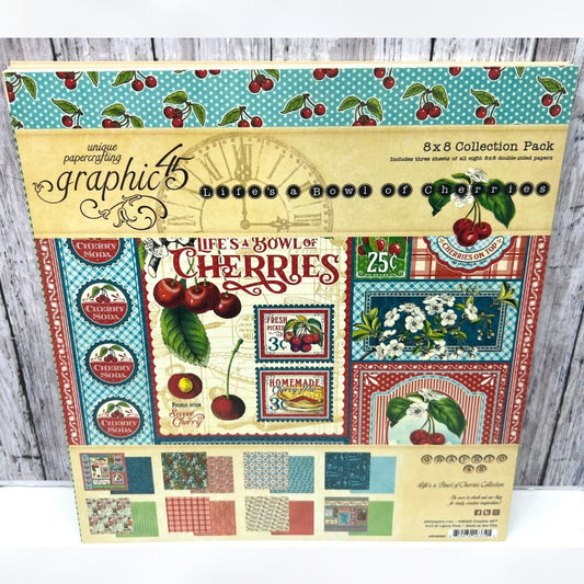 Graphic 45 LIFE'S A BOWL OF CHERRIES Cherry 8x8 Cardstock Paper Pack 24 Sheets