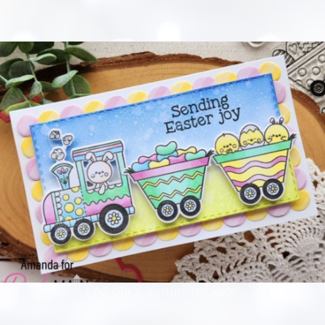 Pink & Main EASTER TRAIN Bunny Chicks Eggs Rubber Stamps Dies