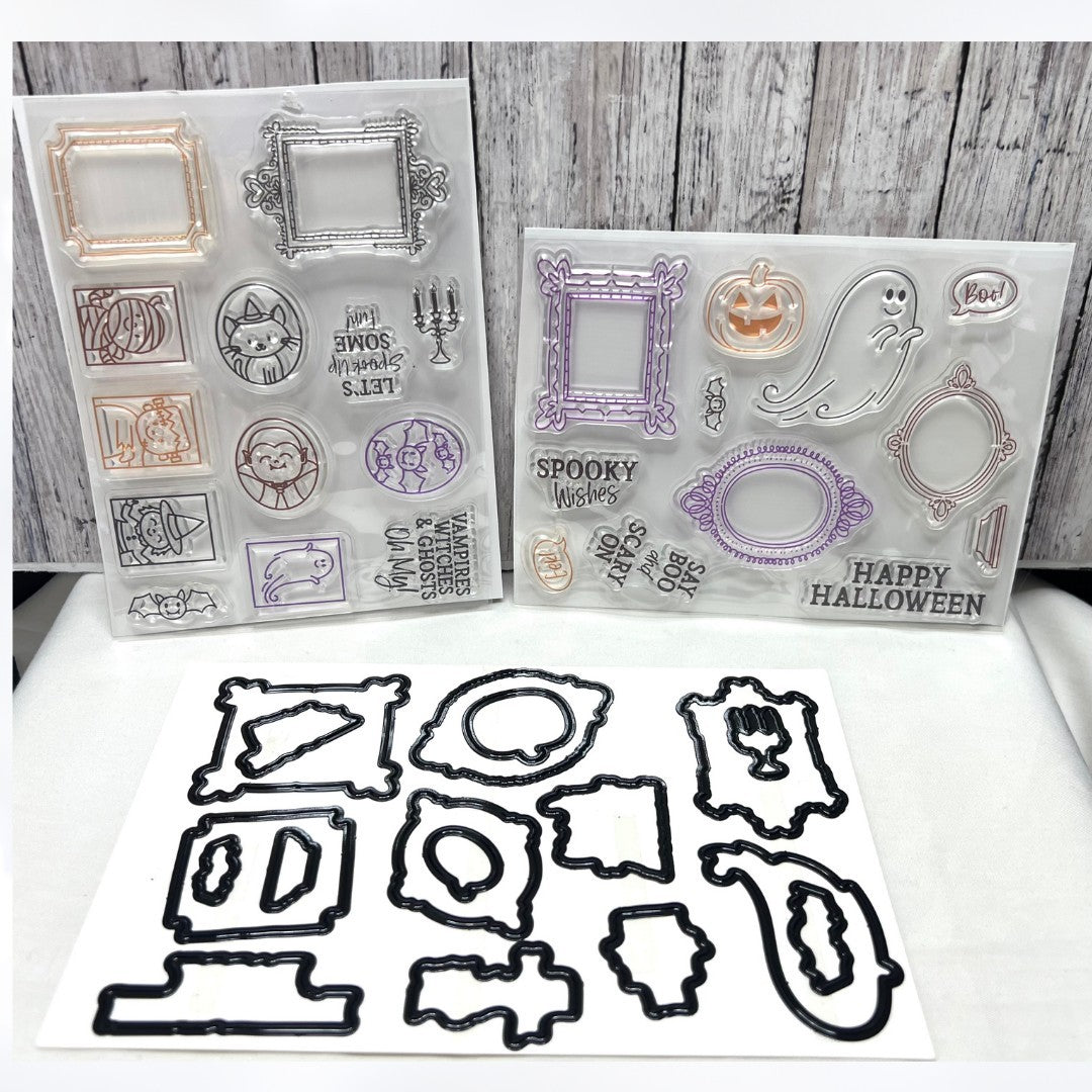 Diamond Press HAUNTED FRAMES Halloween Rubber Stamps Dies