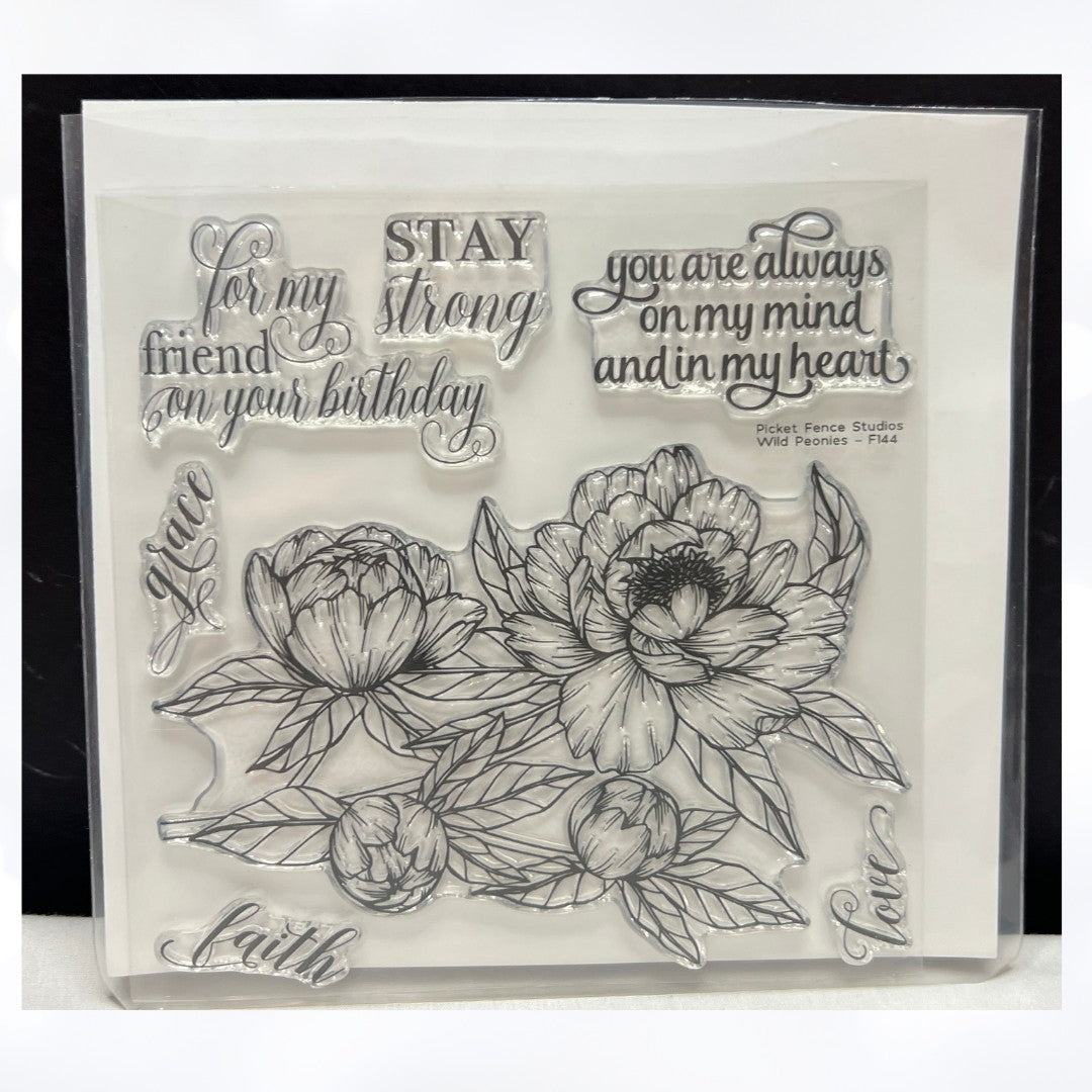 Picket Fence Studios WILD PEONIES Peony Flowers 6x6 Rubber Stamps