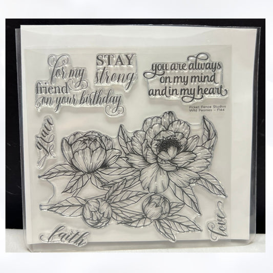 Picket Fence Studios WILD PEONIES Peony Flowers 6x6 Rubber Stamps