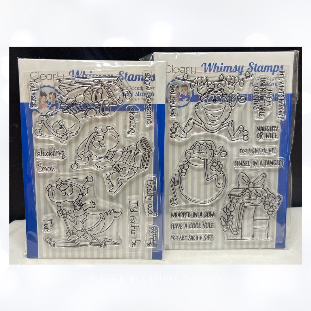 Whimsy Stamps MISTLETOADS Winter Dragons Christmas Animals Rubber Stamps
