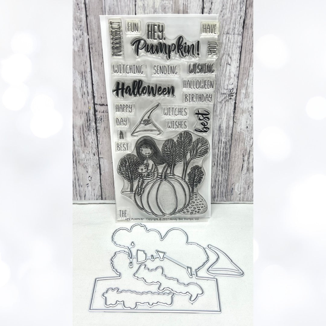 Honey Bee Stamps HEY PUMPKIN Fall Autumn Halloween Rubber Stamps Dies