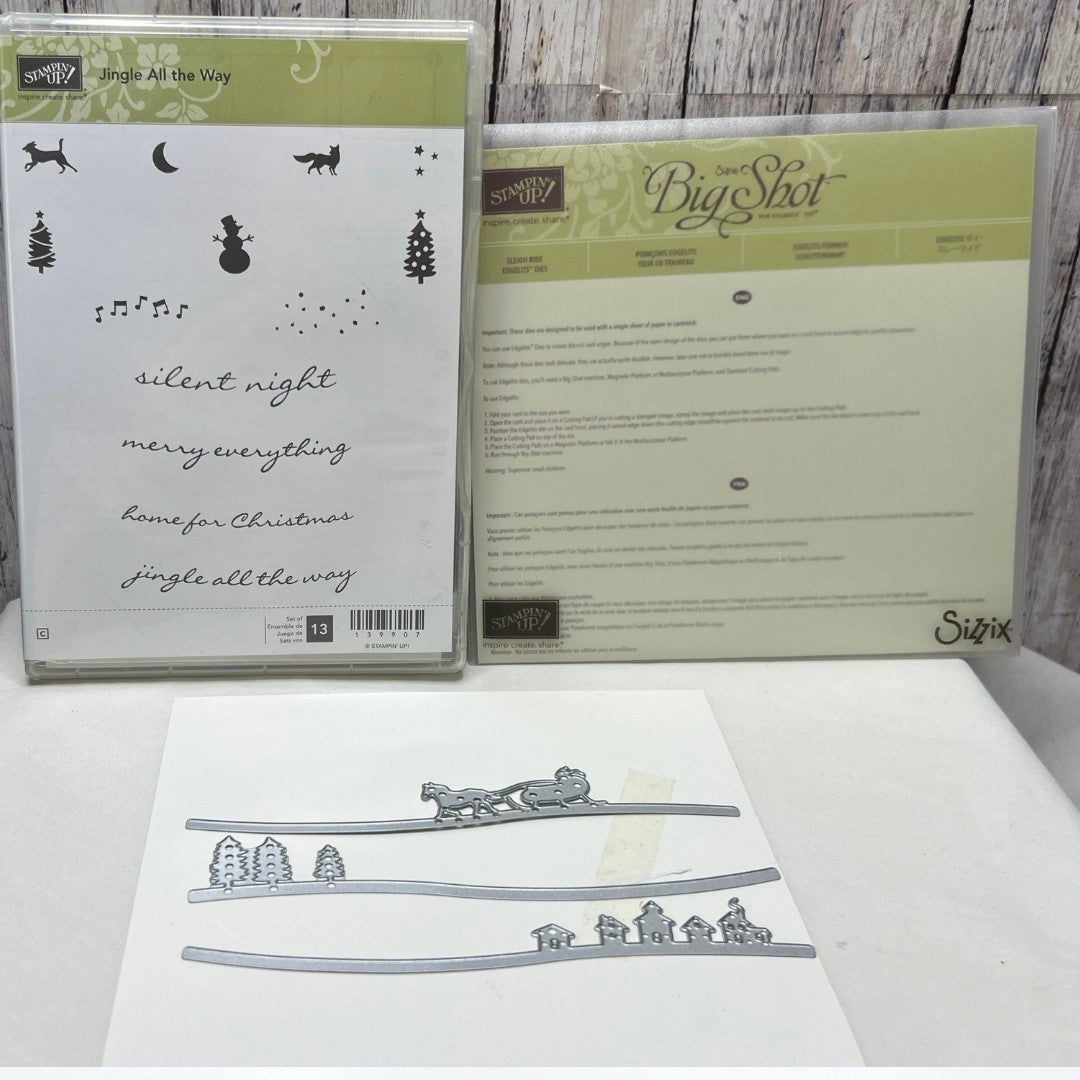 Stampin Up JINGLE ALL THE WAY Sleigh Ride Christmas Edgelits Rubber Stamps Dies
