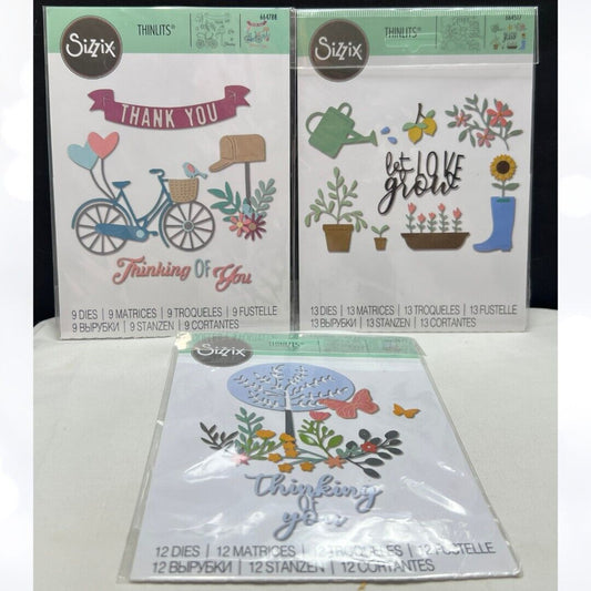 Sizzix LET LOVE GROW Bicycle Spring Trees Thinlits Dies Lot of 3