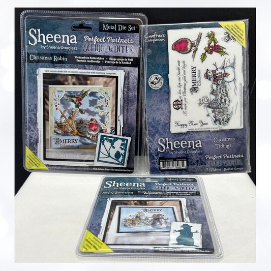 Sheena CHRISTMAS TIDINGS Snowman Scenic Winter Rubber Stamp Dies