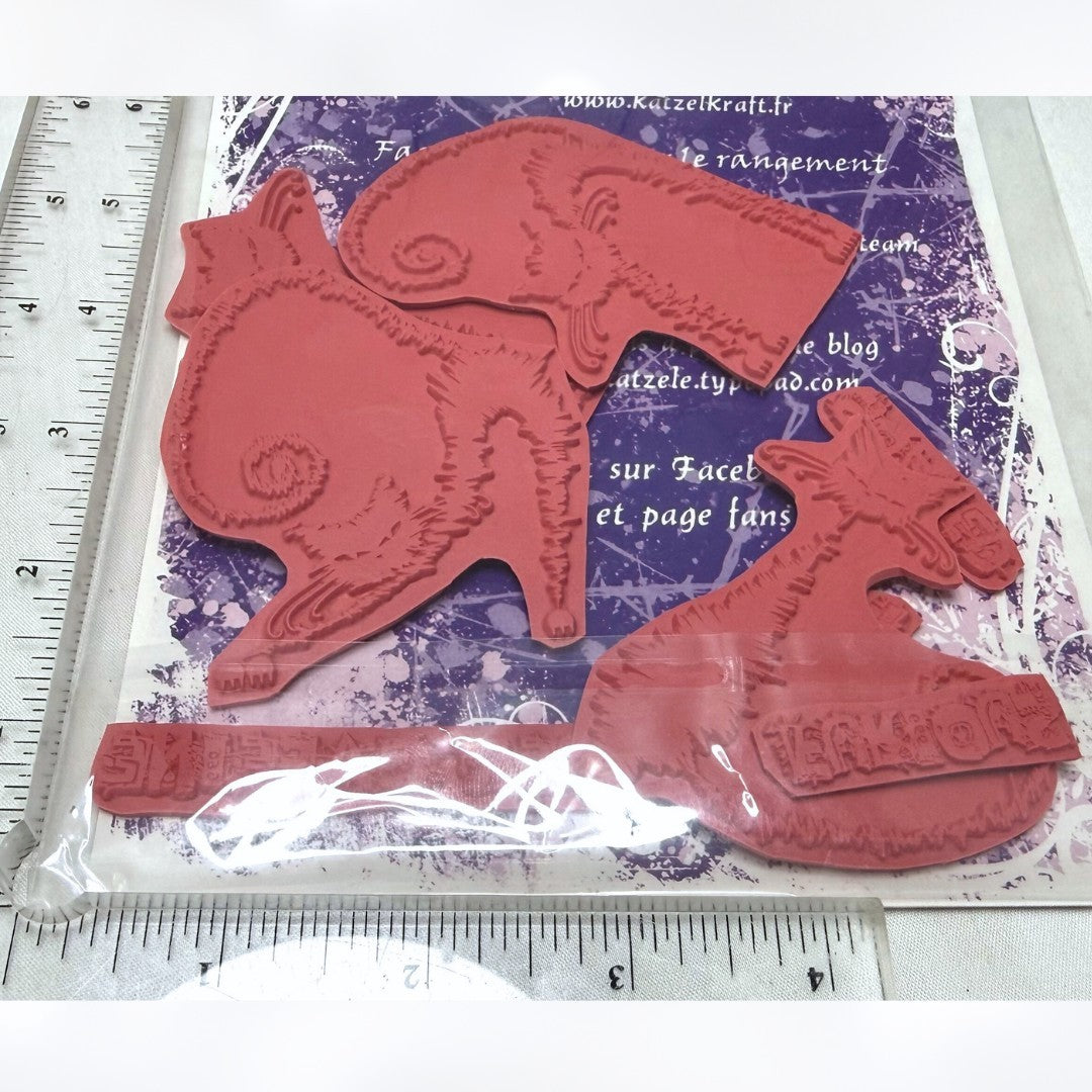 KatzelKraft ANGRY CATS Funny Halloween Unmounted Red Rubber Stamps