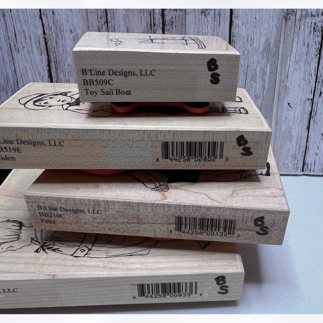 B Line Stamps VINTAGE CHILDREN Kids Peter Willow Aiden Rubber Stamps Lot of 4