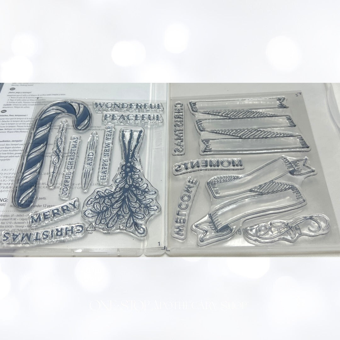 Stampin Up BANNERS FOR CHRISTMAS Candy Cane Greetings Rubber Stamps