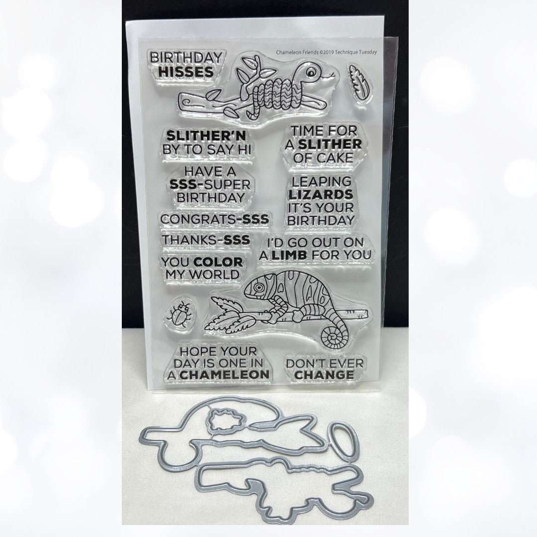 Technique Tuesday CHAMELEON FRIENDS Lizard Funny Rubber Stamps Dies