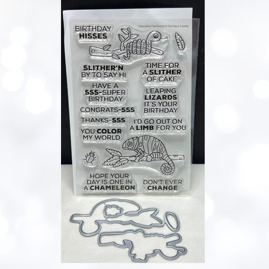 Technique Tuesday CHAMELEON FRIENDS Lizard Funny Rubber Stamps Dies