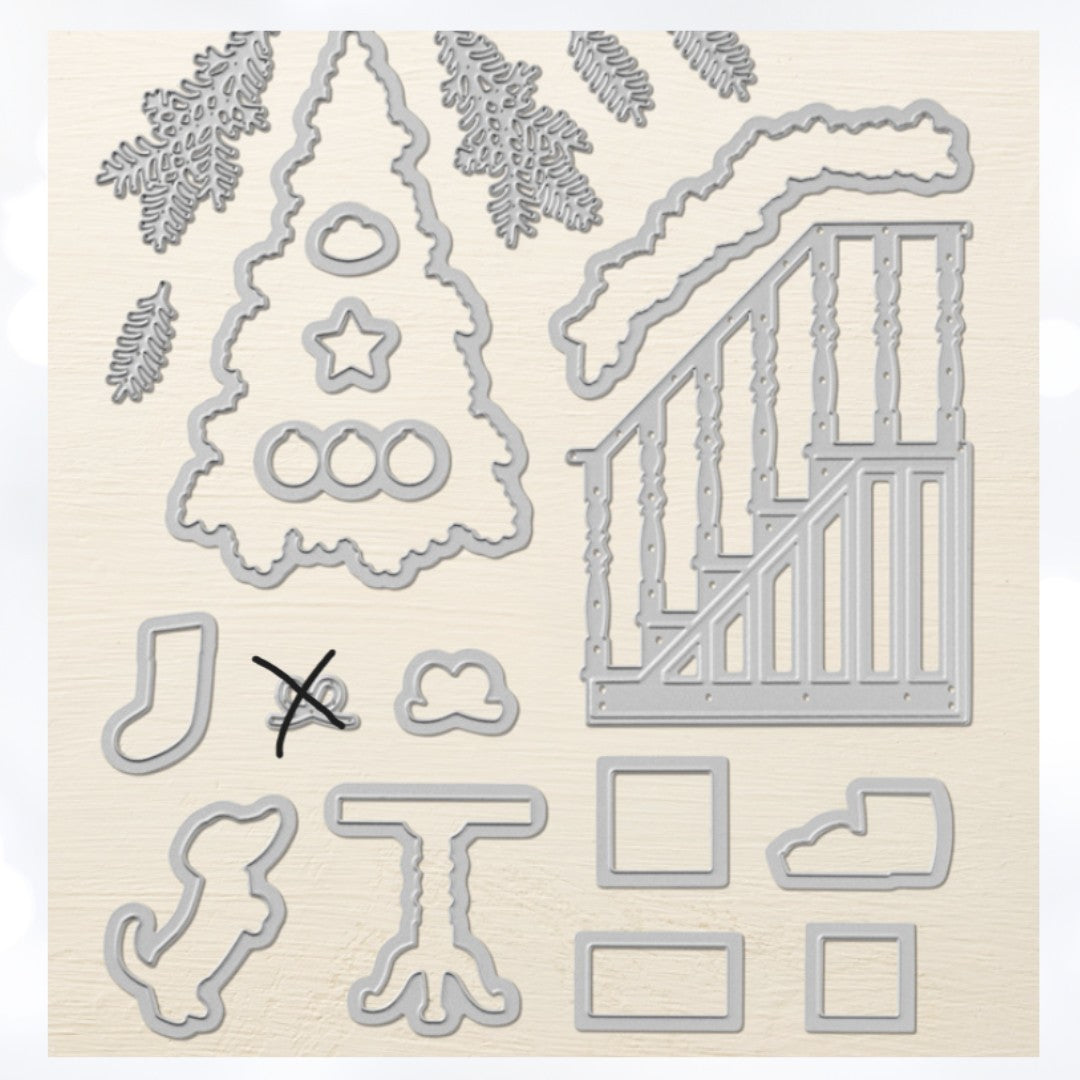 Stampin Up READY FOR CHRISTMAS Staircase Rubber Stamps Dies AS IS**