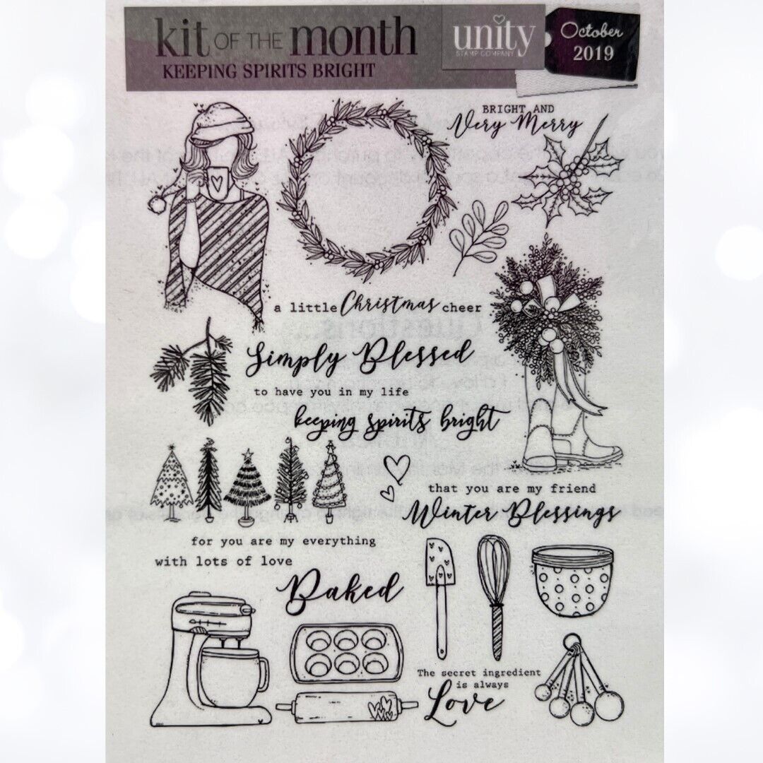 Unity Stamps KEEPING SPIRITS BRIGHT Christmas Rubber Stamps Kit of Month