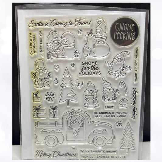 Simon Says Stamp GNOME PEEKING Christmas Truck 6x8 Rubber Stamps