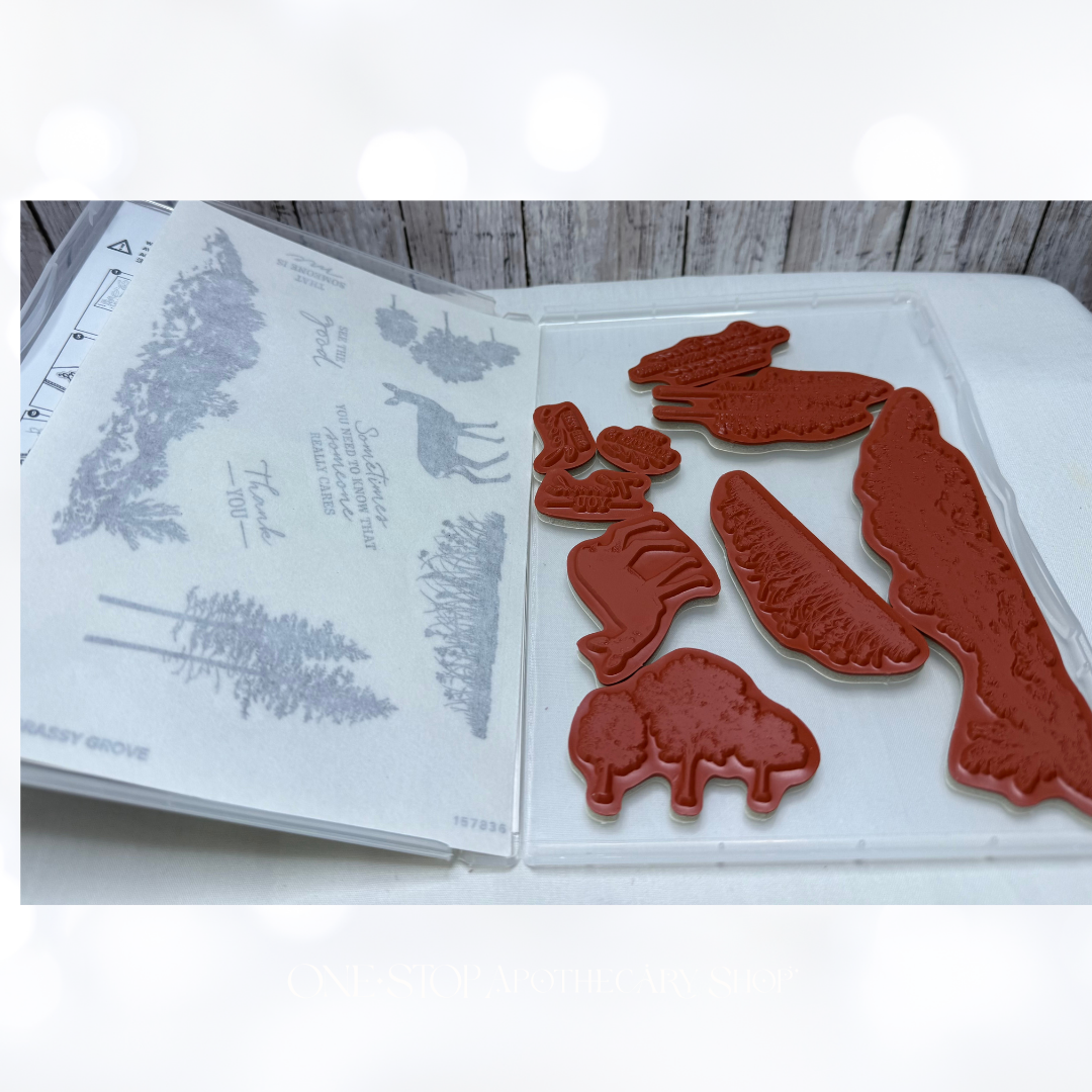Stampin Up GRASSY GROVE Deer Landscape Nature Trees Rubber Stamps Dies