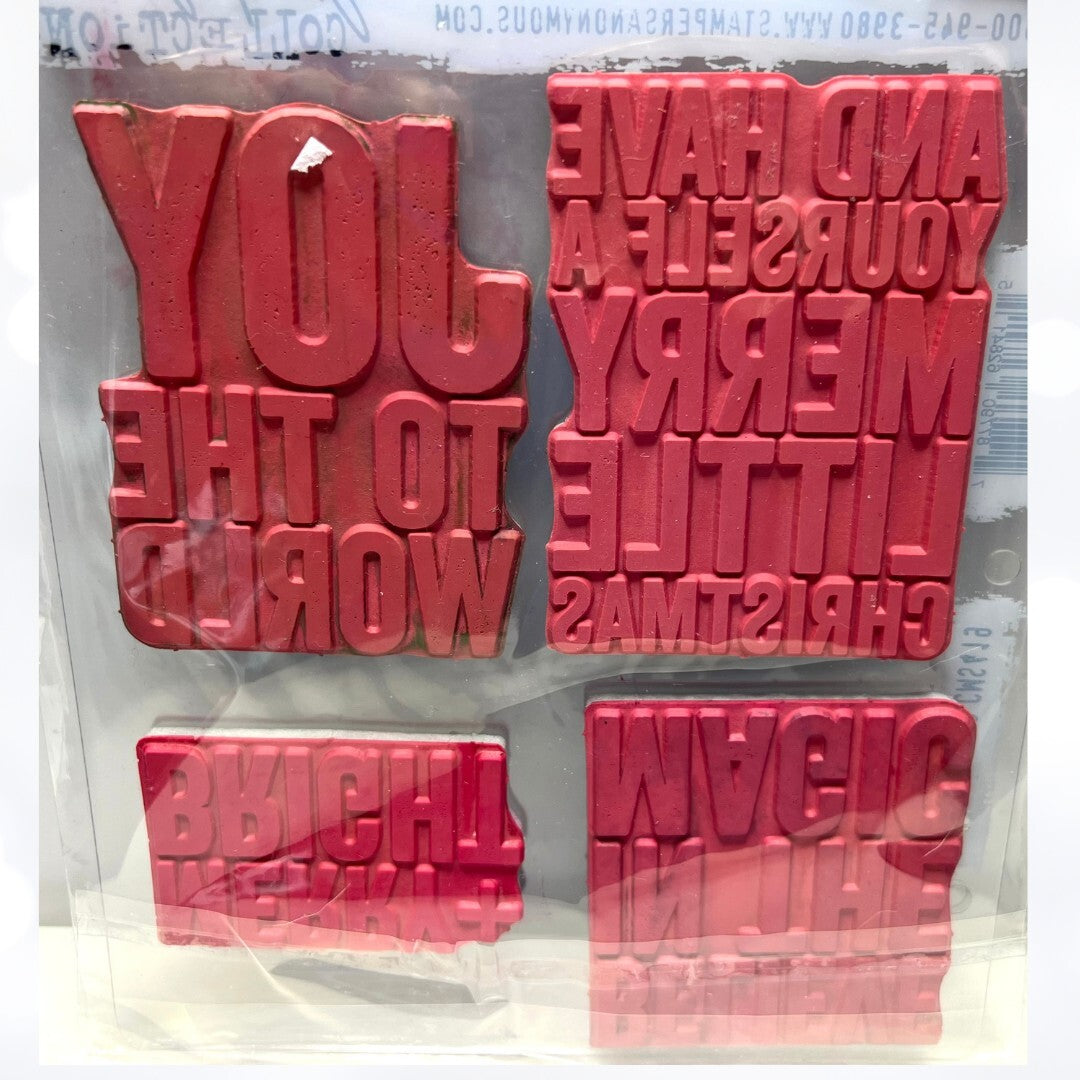 Tim Holtz BOLD TIDINGS Christmas Greetings Rubber Stamps Sets 1,2,3 & 4