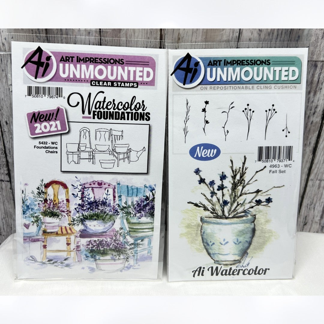 Art Impressions CHAIRS & FALL Foliage Watercolor Rubber Stamps Set