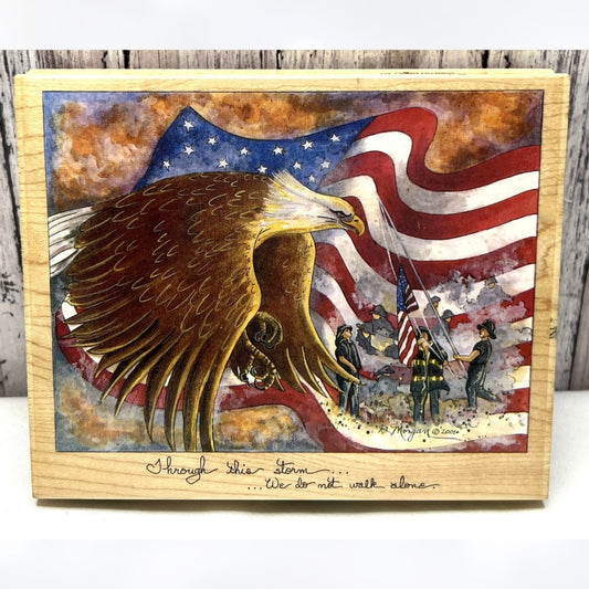 Stamps Happen THROUGH THE STORM Firefighters Hero Eagle Flag Rubber Stamp