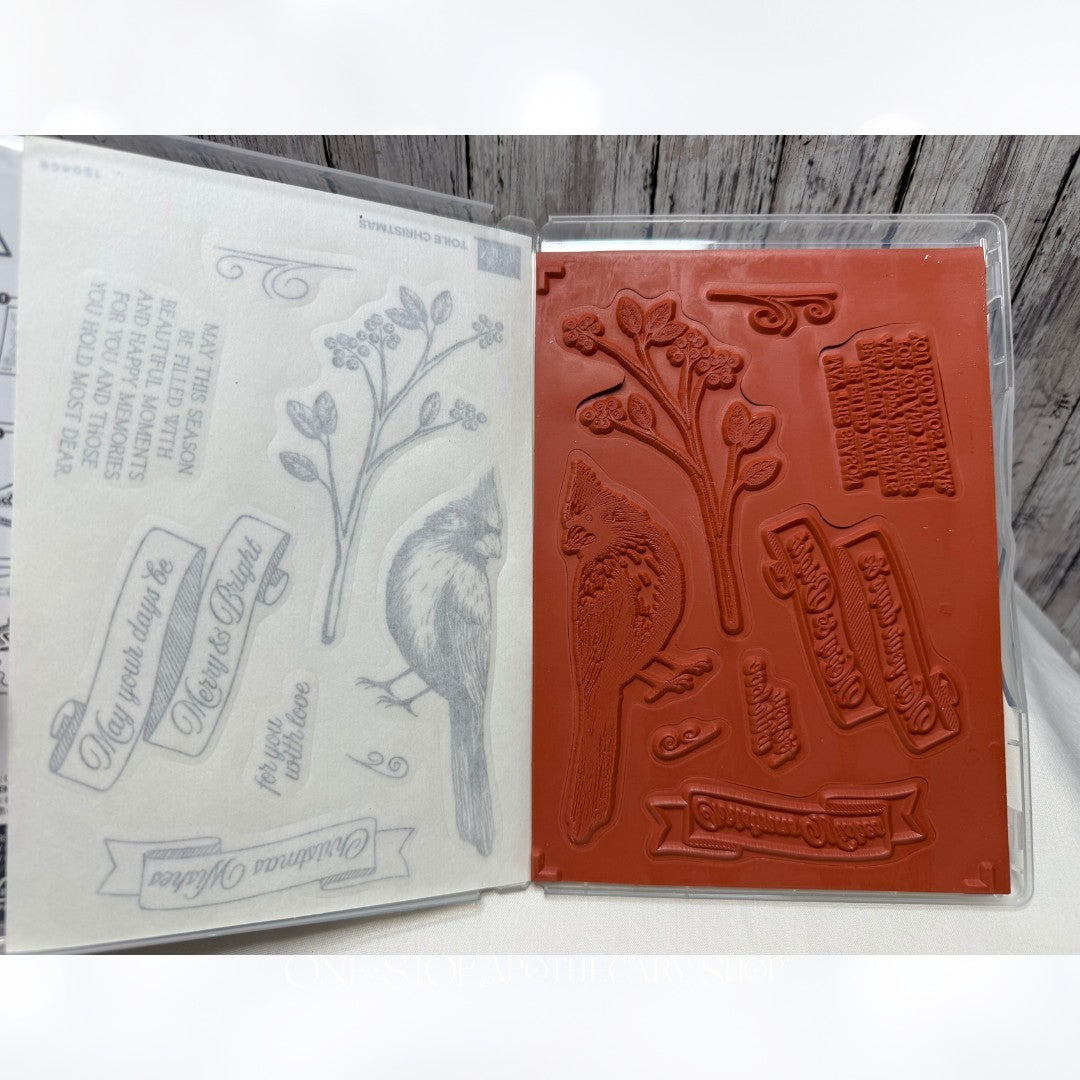 Stampin Up TOILE CHRISTMAS Cardinal Bird Rubber Stamps Dies