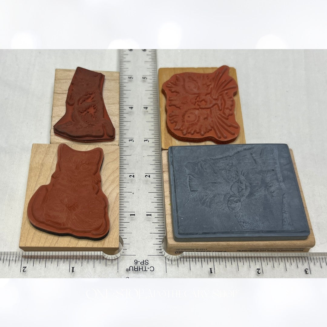 CATS Kitty Wood Rubber Stamps Lot of 4
